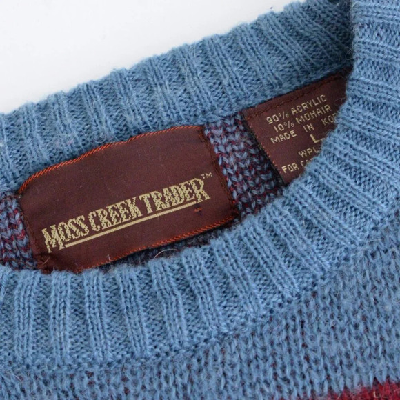 VTG 90S Moss Creek Trader Blue  And Red Knit 10% Mohair Eclectic Grandpa Sweater - Picture 9 of 10